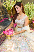 Cream SIlk Embroidered Lehanga