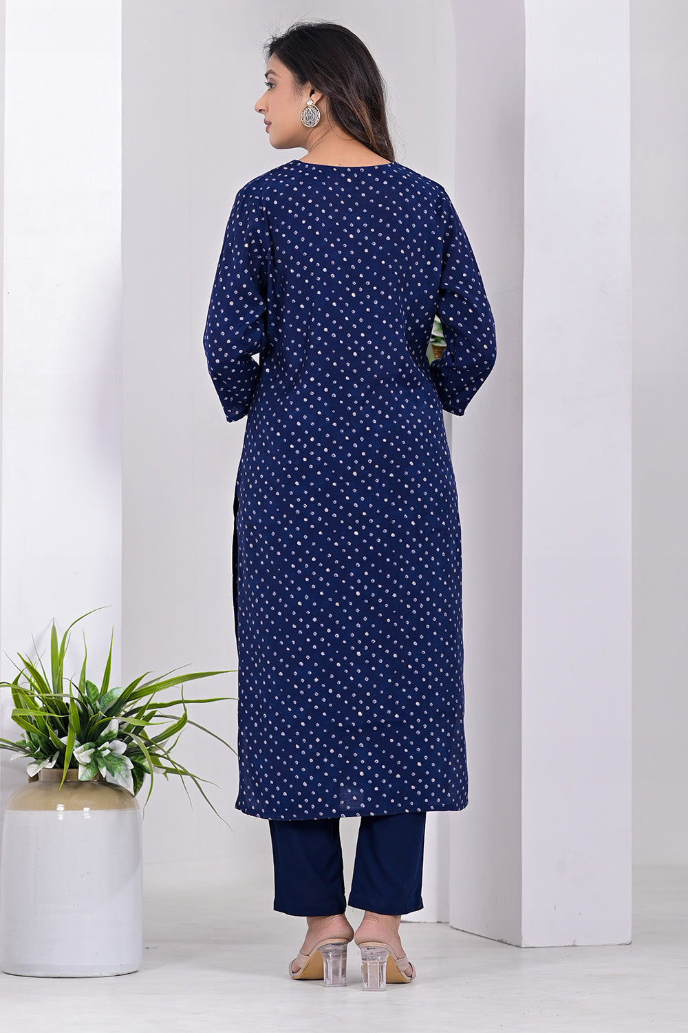 Navy Blue Color Neck Embroidered Printed Muslin Suit