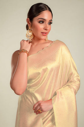 Beige Color Silk Woven Saree