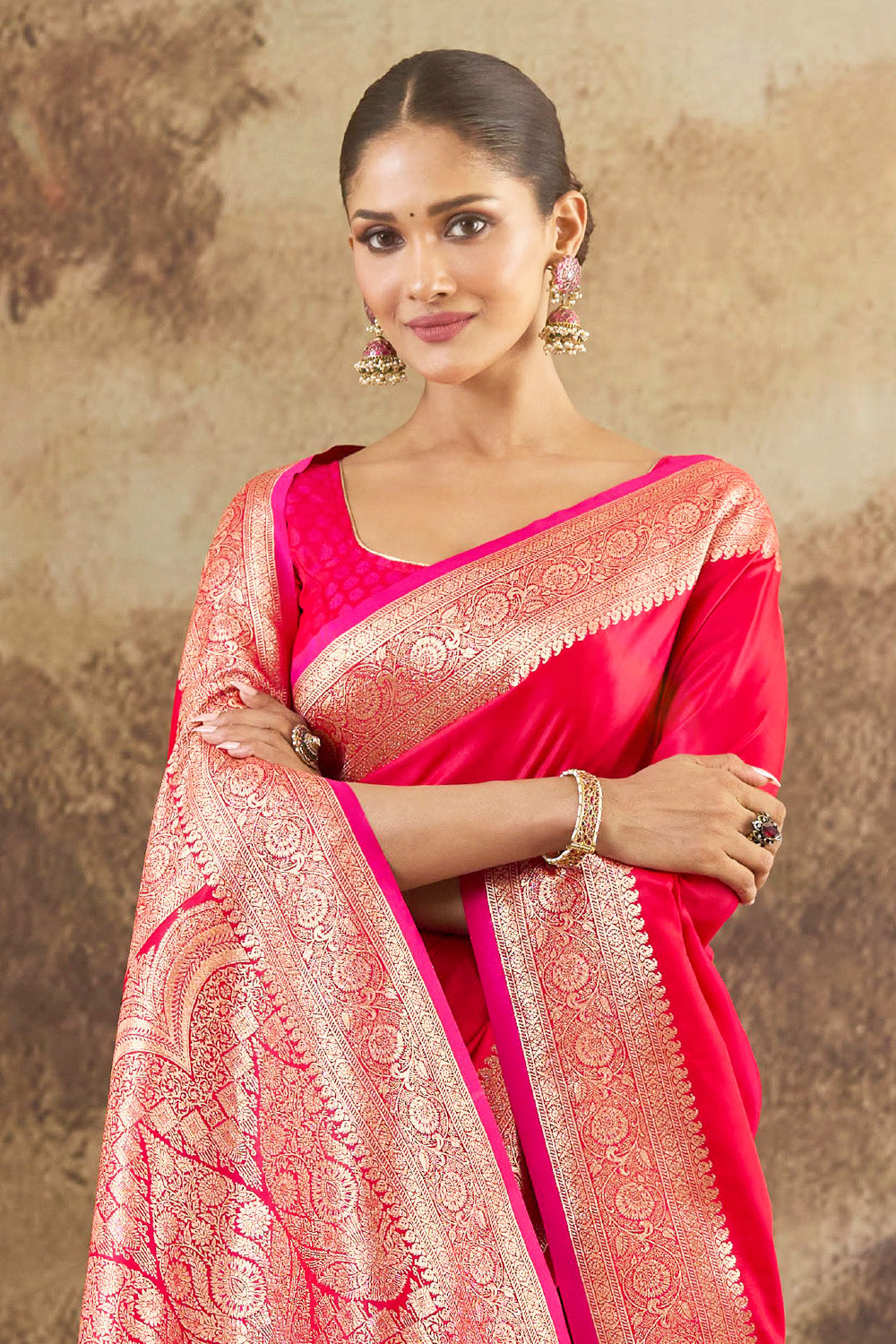 Red Eri Silk Zari Woven Saree
