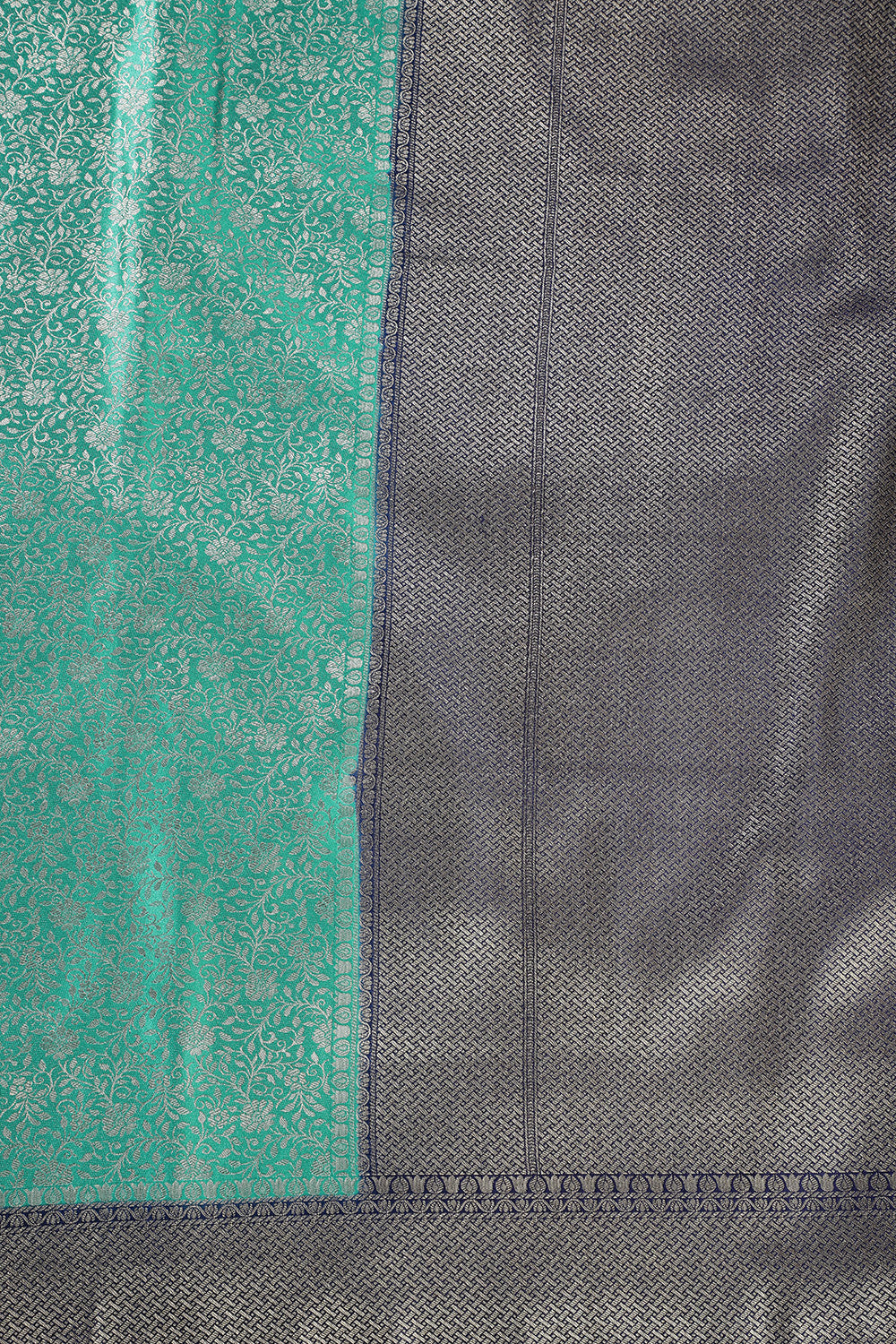 Teal & Navy Floral Zari Woven Sarees