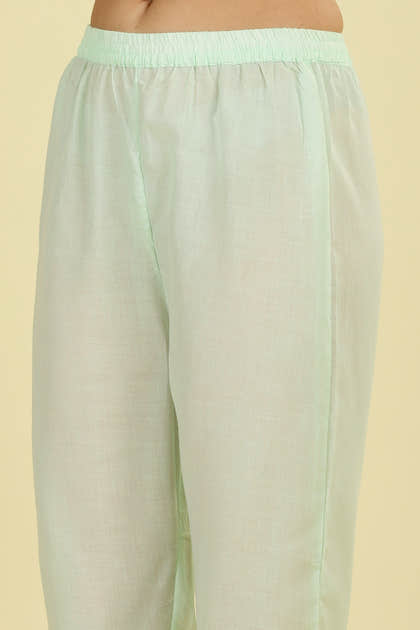 Mint Blue  Cotton Hacoba Style Neck-Embroidered Kurta Set