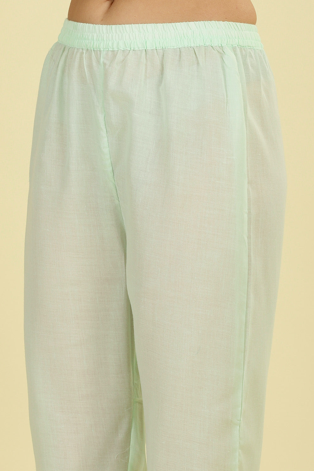 Mint Blue  Cotton Hacoba Style Neck-Embroidered Kurta Set