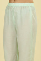Mint Blue  Cotton Hacoba Style Neck-Embroidered Kurta Set