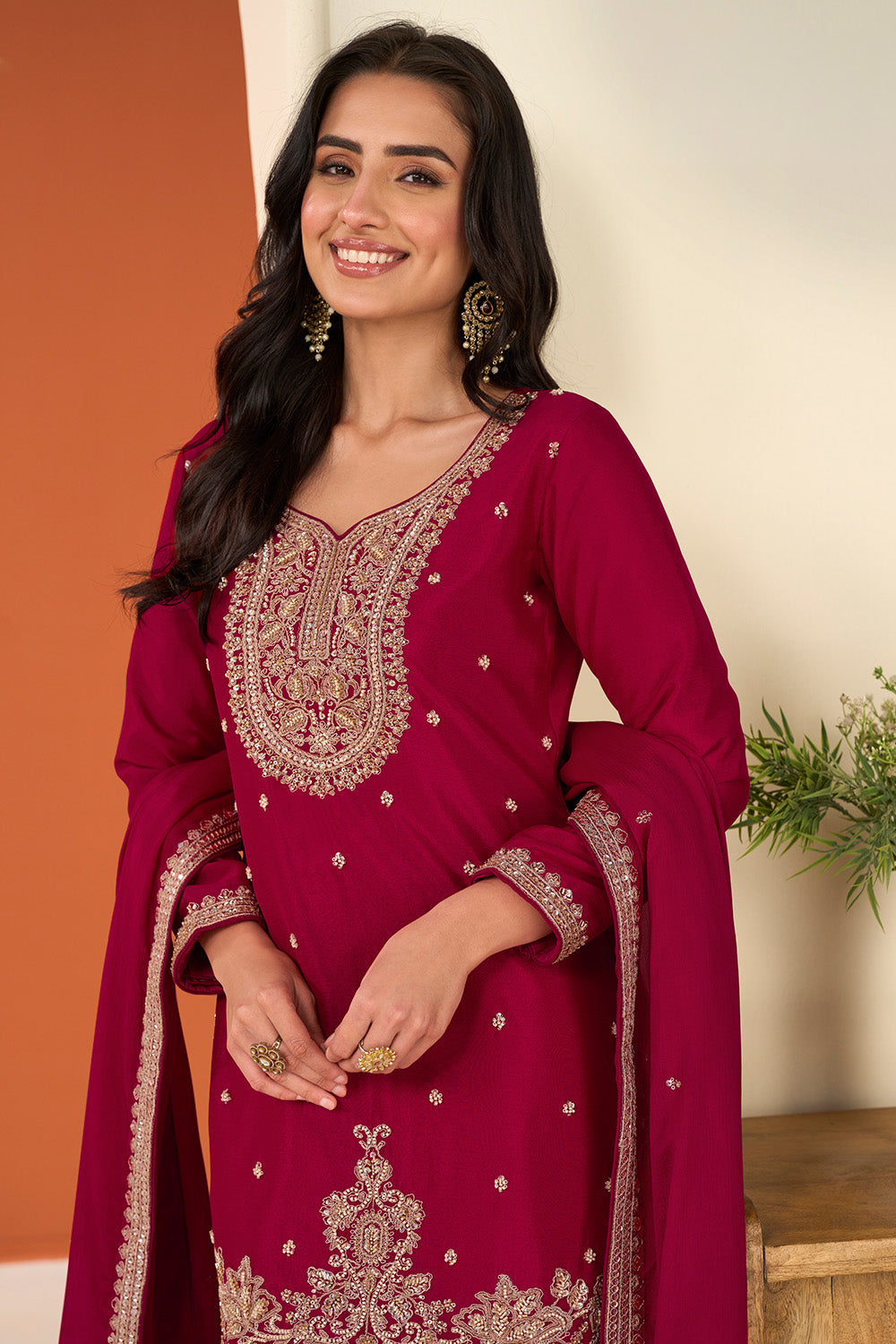 Rani Crepe Silk Embroidered Suit With Embroidered Palazzo