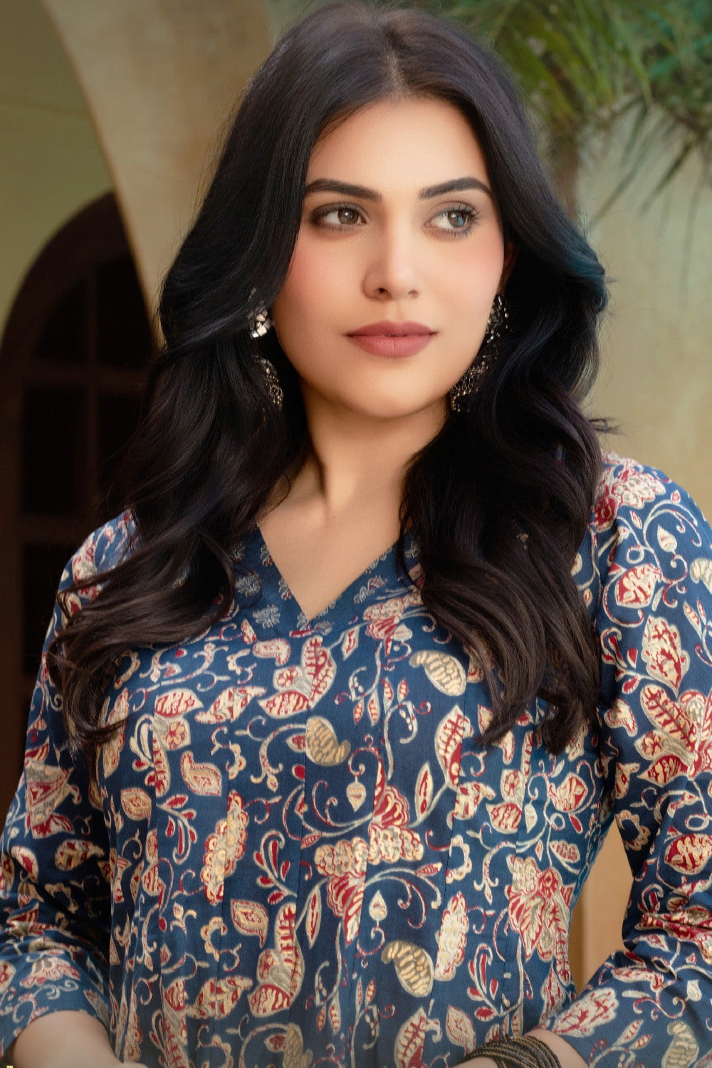 Blue Cotton Printed Floor Lenght Anarkali Suit