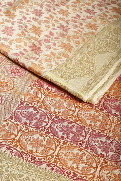Pearl & Cream Color Tussar Woven Silk Saree