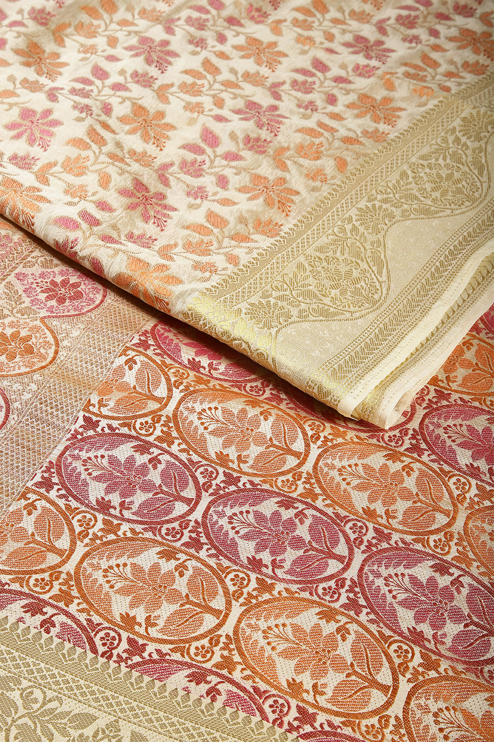 Pearl & Cream Color Tussar Woven Silk Saree