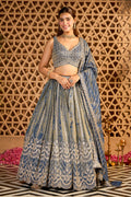 Blue Tissue Silk Embroidered Lehanga