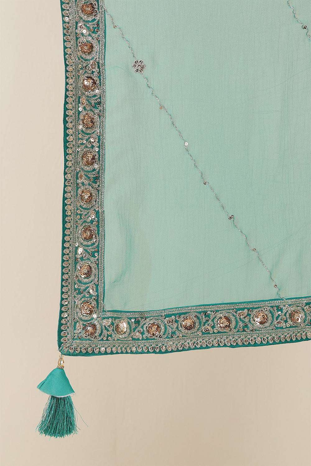 Teal Green Color Georgette Zari & Sequins Embroidered Suit With Gharara