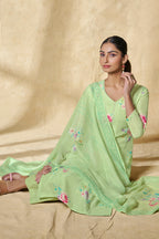 Pista Green Chanderi Cotton Floral Printed Suit Set