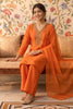 Rust Neck-Embroidered Silk Straight Suit