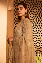 Beige Tissue Cut-Dana & Swaroski Work Unstitched Suit Material