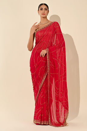 Fuchsia Pink Color Embroidered Georgette Saree