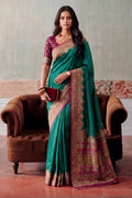 Teal Soft Silk Kalamkari Woven Saree