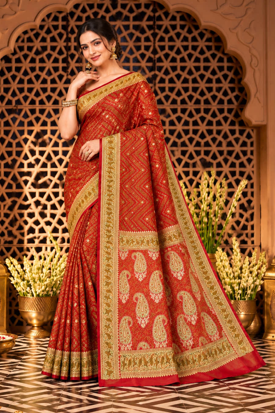 Red Mulbary Banarasi Silk Woven Saree
