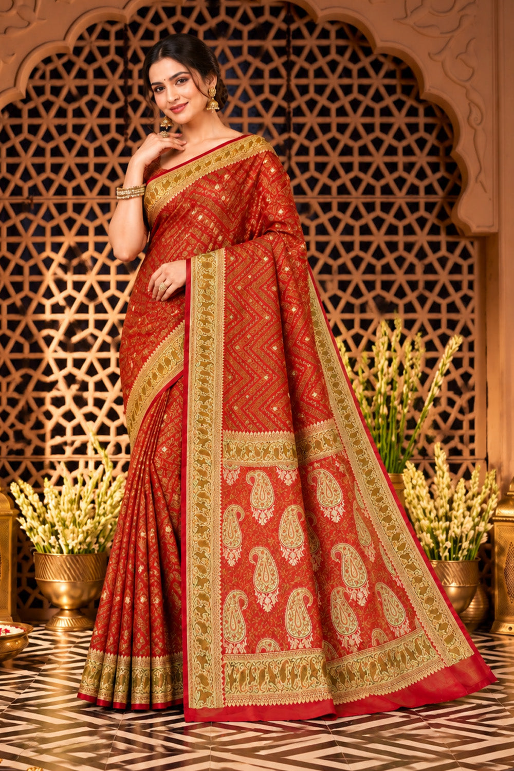 Red Mulbary Banarasi Silk Woven Saree