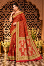 Red Mulbary Banarasi Silk Woven Saree