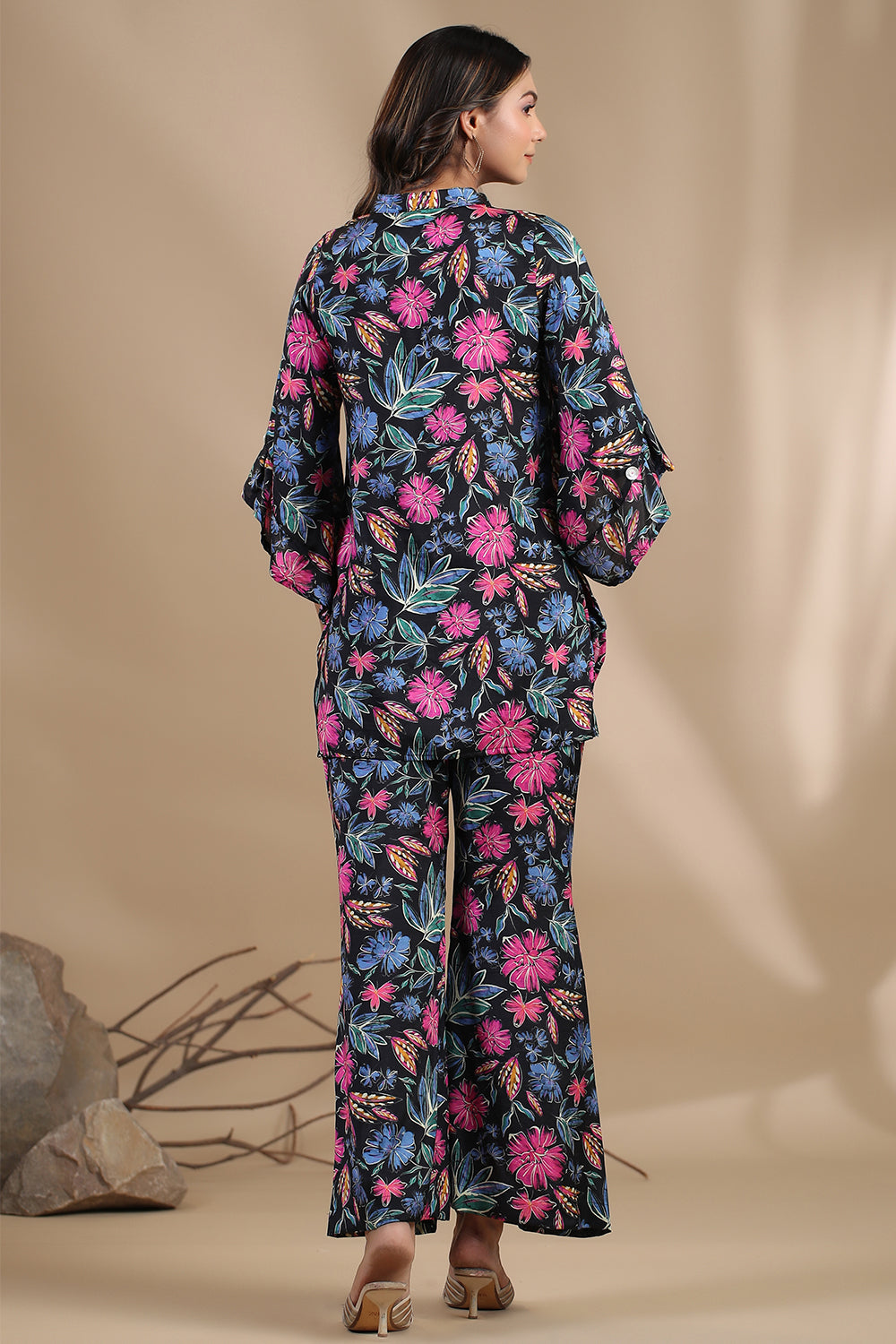 Black Colour Muslin Printed Co-Ord Set