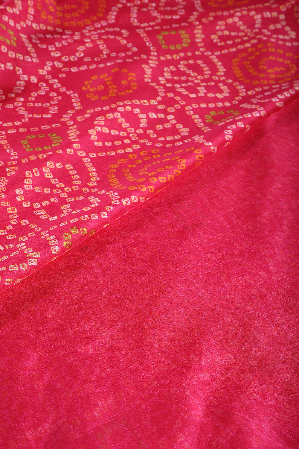 Fuchsia Pink Colour Chiffon Bandhani Printed Saree