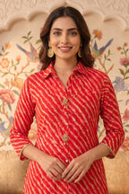 Red Crepe Silk Leheria Printed Kurta Set