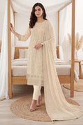 Cream Georgette Resham Embroidered And Swaroski Work Unstitched Suit Material