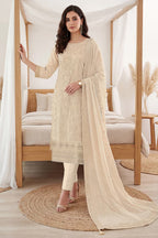 Cream Georgette Resham Embroidered And Swaroski Work Unstitched Suit Material