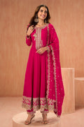 Rani Pink Crepe Silk Zari and Sequins Embroidered Anarkali Suit