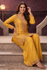 Mustard Crepe Silk Cut-Dana Embroidered Suit With Embroidered Palazzo