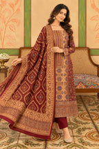 Maroon Resham Woven Pashmina Unstitched Suit Material