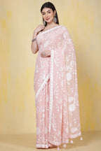 Dusty Pink Georgette Sequins Embroidered Saree