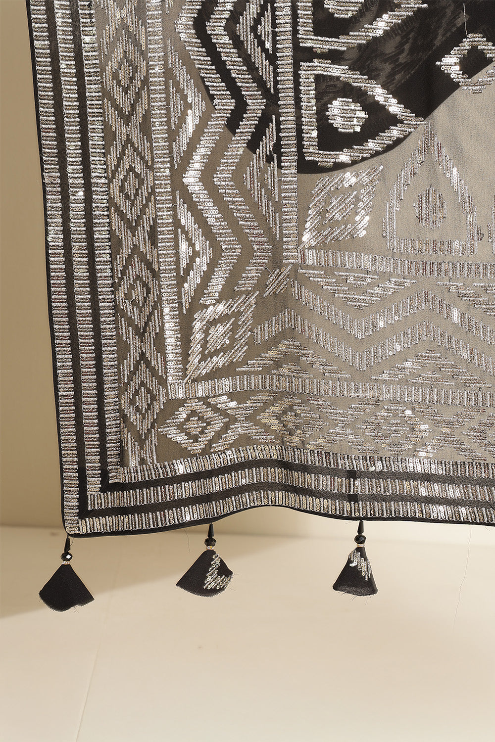 Black Color Georgette Sequins & Zari Embroidered Saree