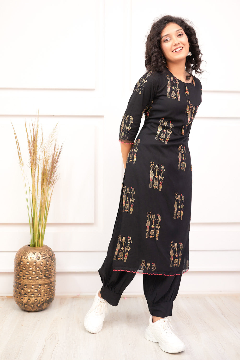 Black Color Printed Long Kurta Set