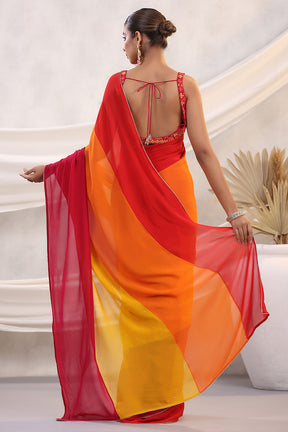 Multi-Colored Georgette Saree With Readymade Blouse