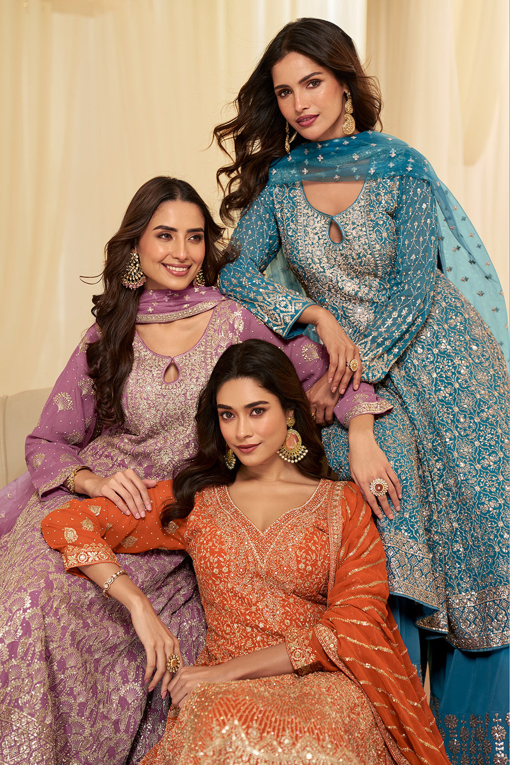 Mauve Georgette Embroidered Anarkali Suit Set