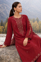 Maroon Matka Silk Embroidered Unstitched Suit Material