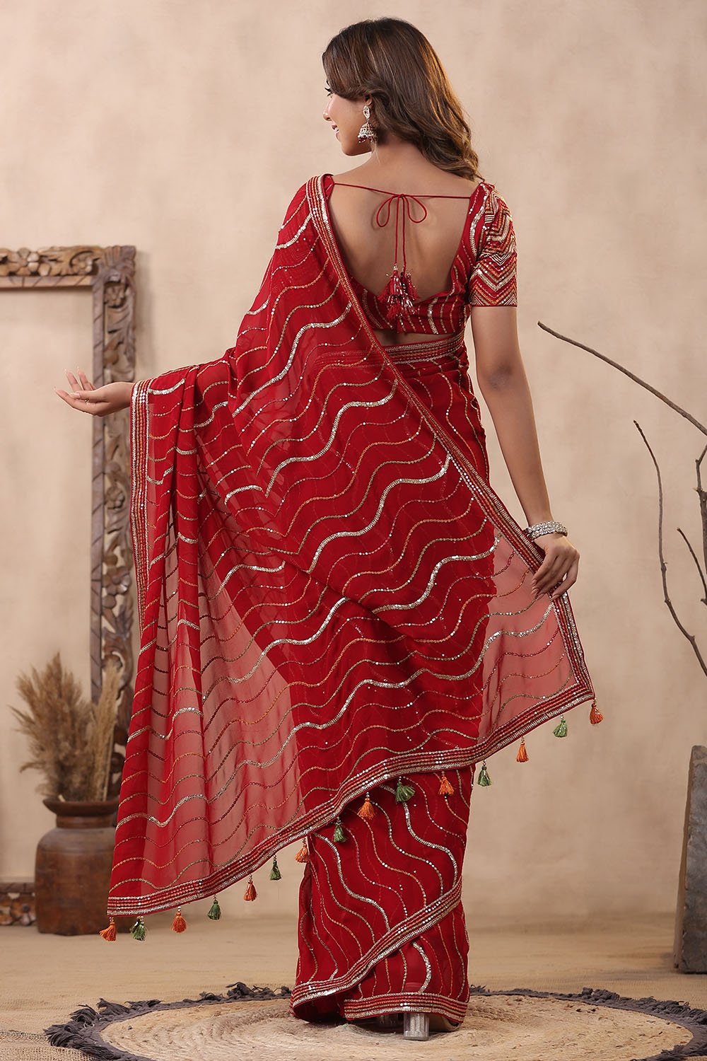 Maroon Color Embroidered Georgette Saree