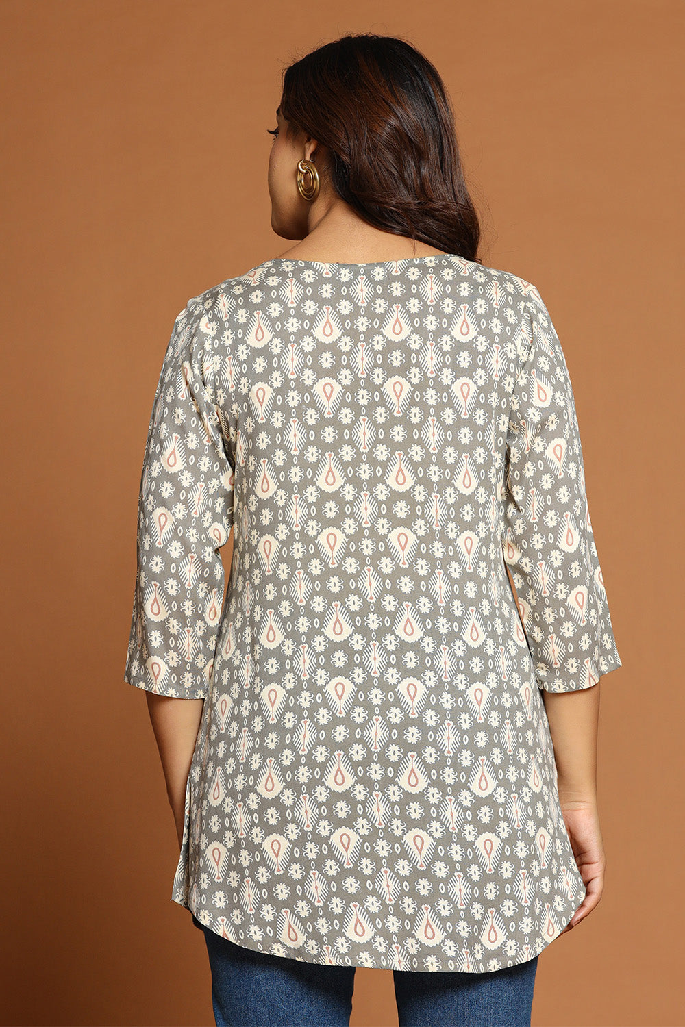 Grey & Beige Color Cotton Printed Tunic