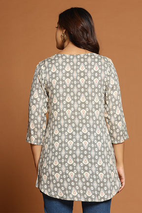 Grey & Beige Color Cotton Printed Tunic