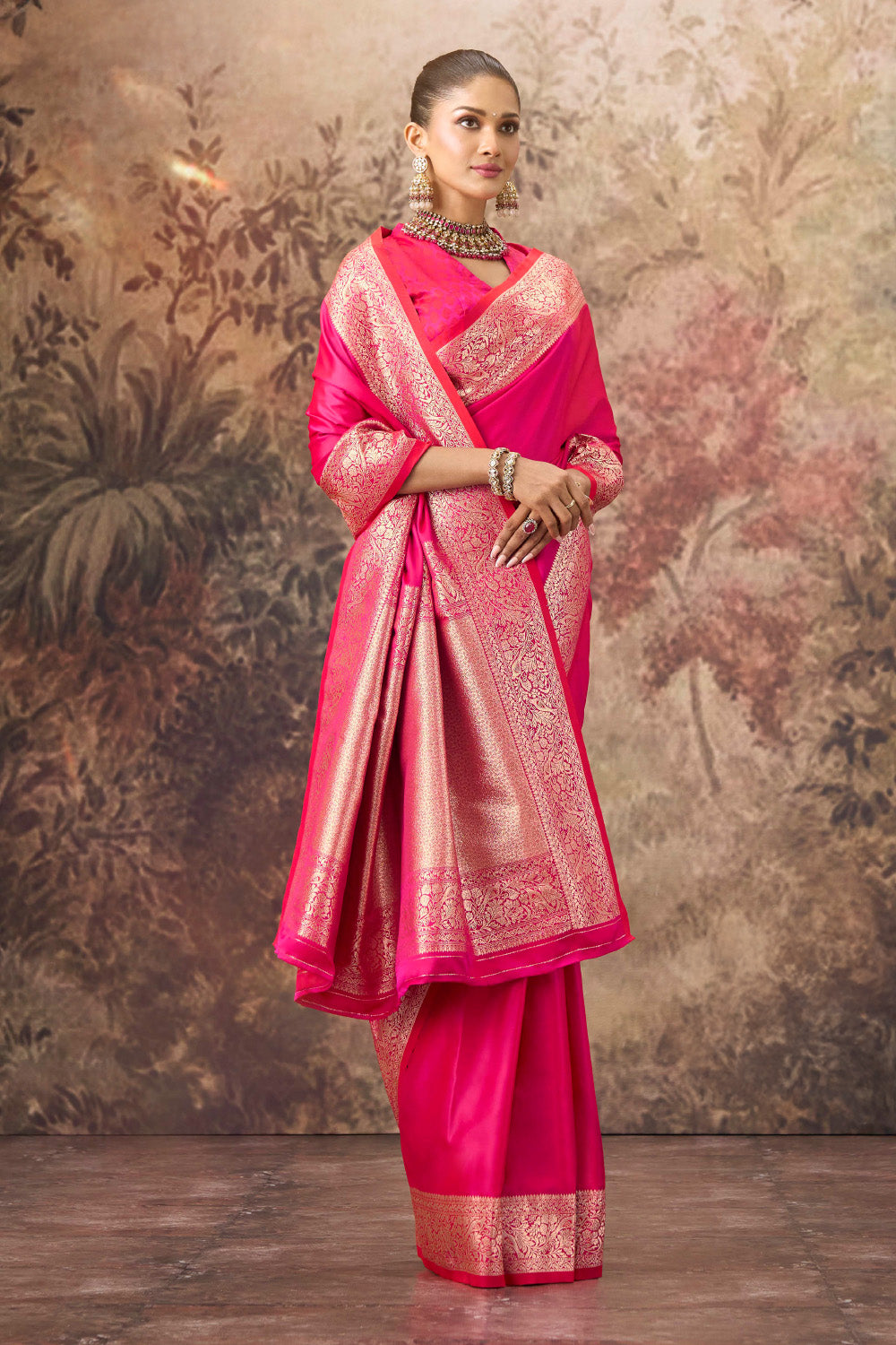 Dark Hot Pink Mulberry Silk Woven Saree