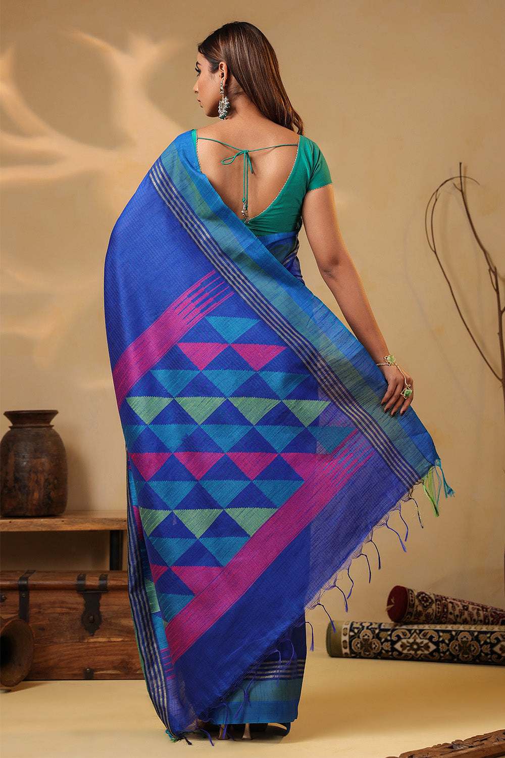 Blue Organza Woven Saree