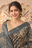Teal And Beige Cotton Printed And Woven Border Saree