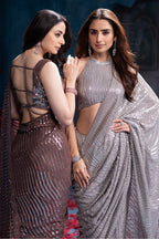 Grey Sequins Embroidered Georgette Saree