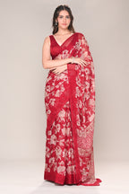 Maroon Color Floral Printed Chiffon Saree
