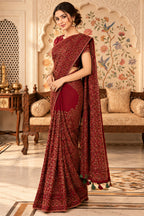 Maroon Heavy Embroidered Georgette Saree