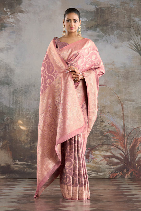 Dusty Pink Silk Banarasi Woven Saree