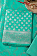 Sea Green Silk Zari Woven Unstitched Suit Fabric