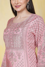 Pink Cotton Silk Printed Kurti