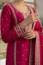 Magenta Pink Crepe Silk Zari and Sequins Embroidered Anarkali Suit