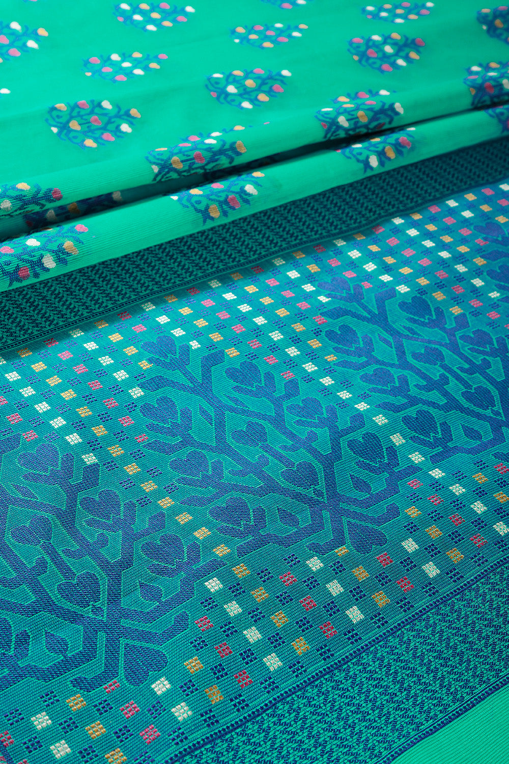Teal Green Color Supernet Cotton Woven Saree